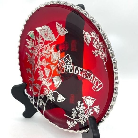 Vintage Viking Ruby Red Glass Footed Plate - Picture 3 of 8